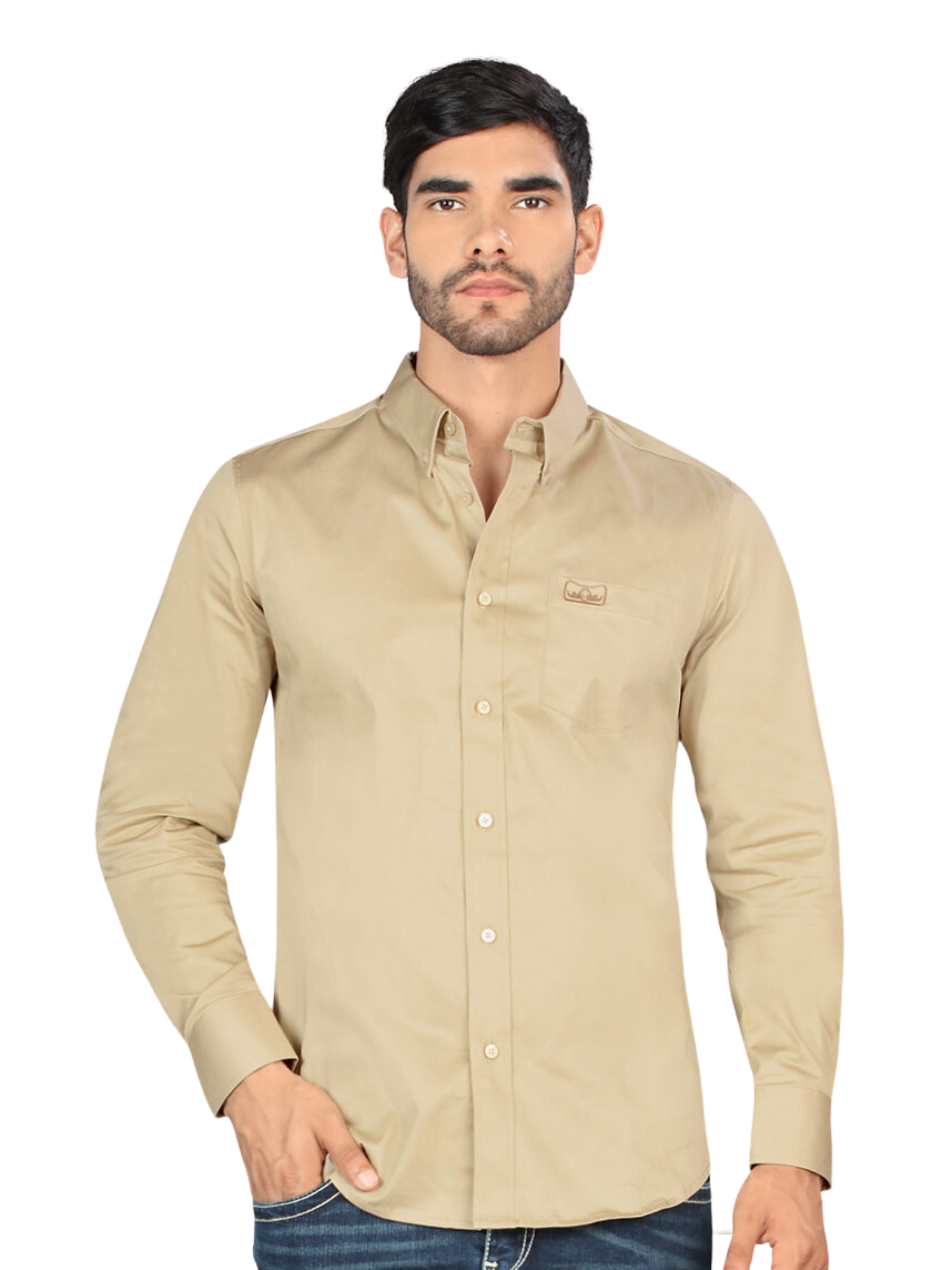 Camisa Casual Lisa Manga Larga para Hombre 'Montero' - ID: 0463 Camisas Lisas Montero Beige