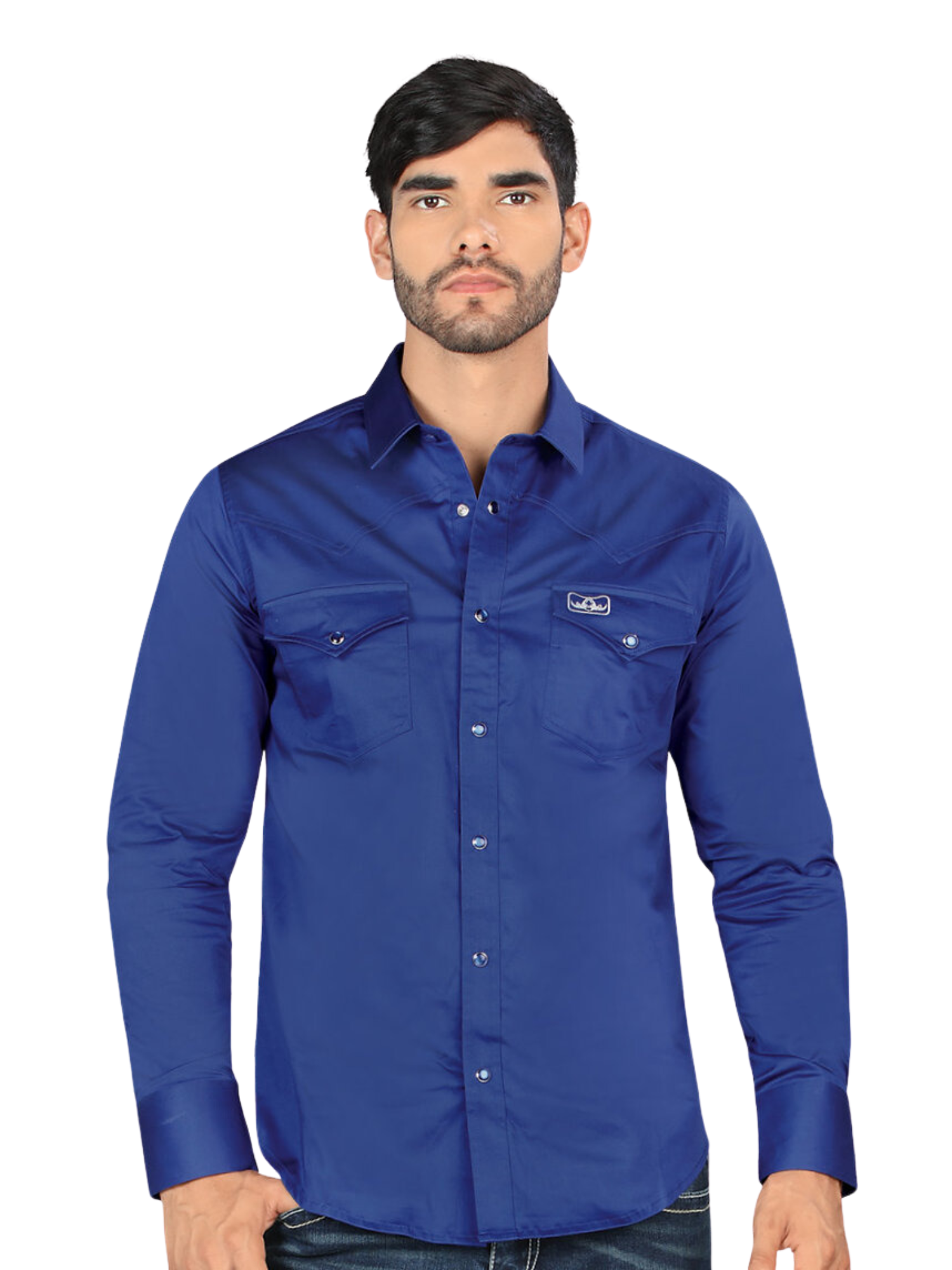 Camisa Vaquera Manga Larga de Bolsillos con Broches para Hombre 'Montero' - ID: 0460 Camisas de Bolsillos Montero Royal Blue