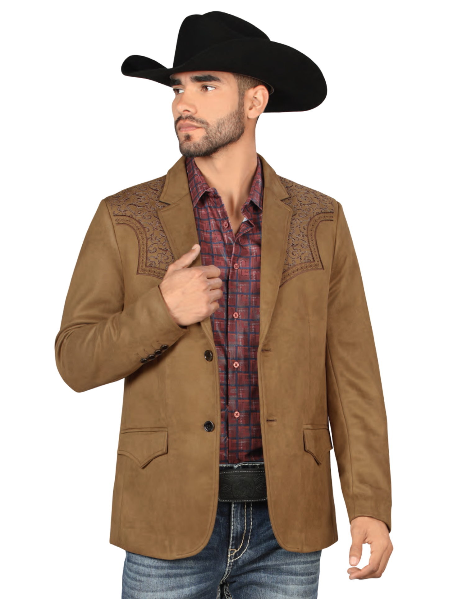 Saco Vaquero Bordado para Hombre 'Montero' - ID: 2182 Sacos Bordados Montero Brown
