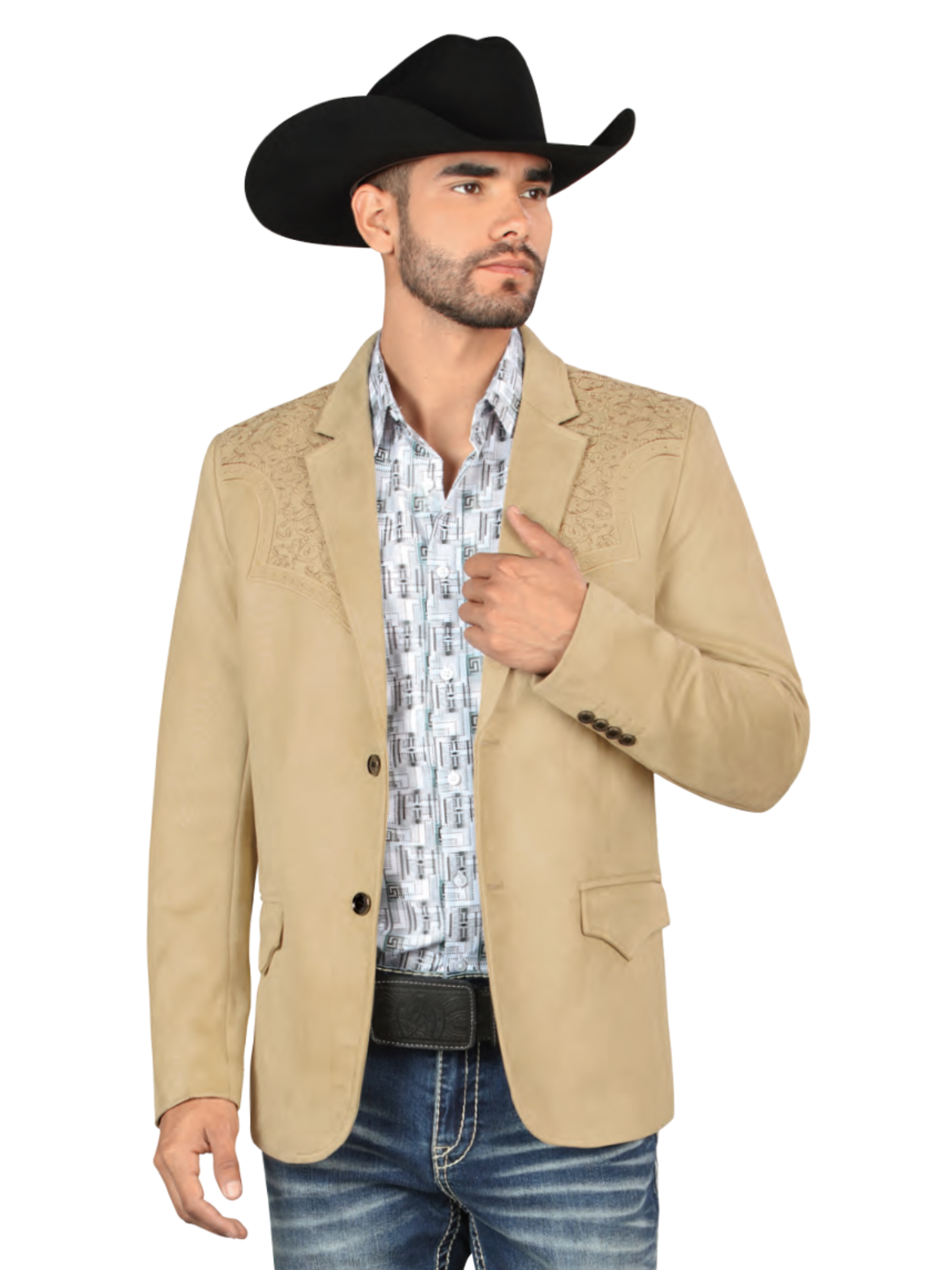 Saco Vaquero Bordado para Hombre 'Montero' - ID: 2182 Sacos Bordados Montero Beige