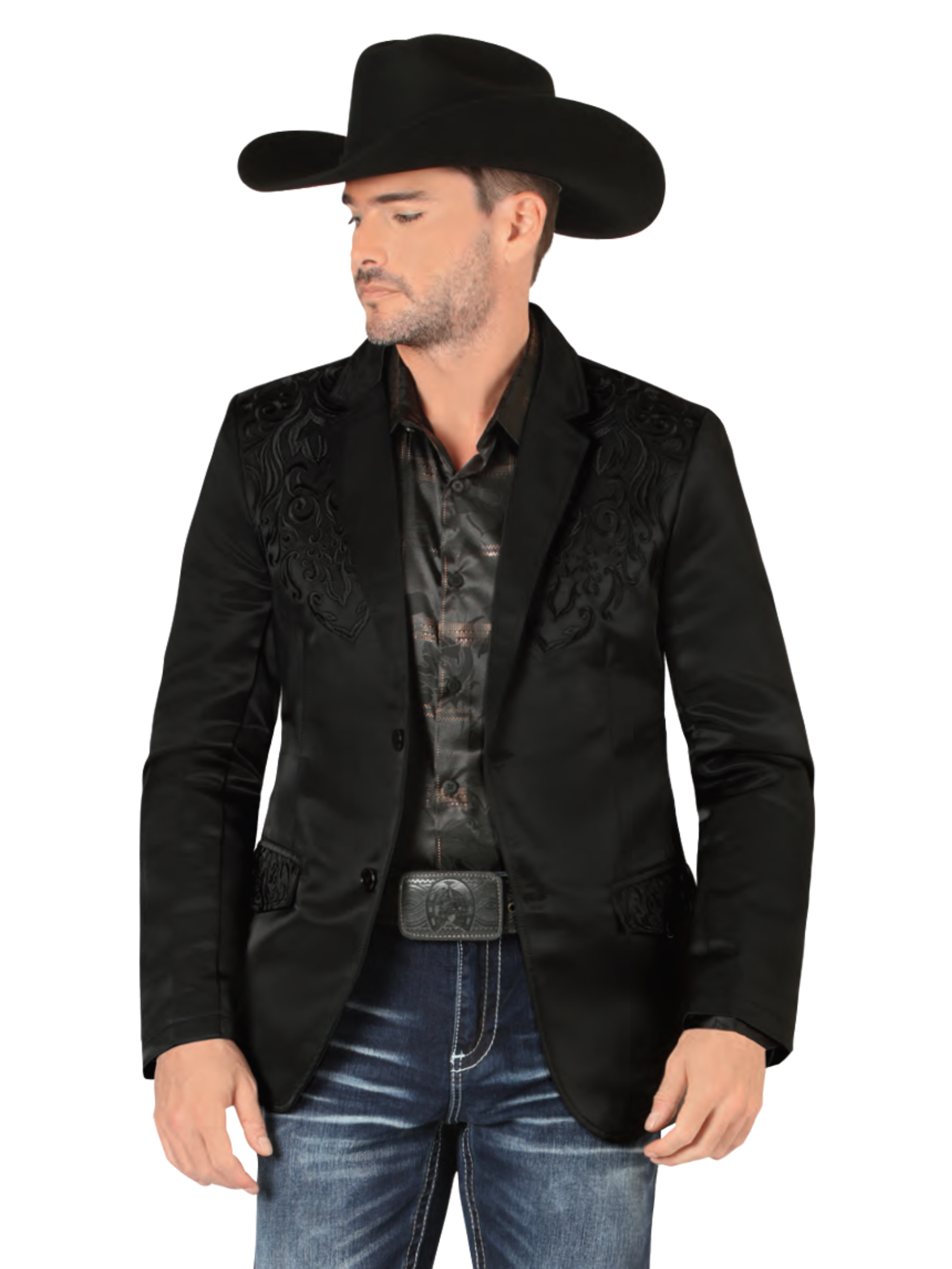 Saco Vaquero Bordado para Hombre 'Montero' - ID: 2185 Sacos Bordados Montero Black/Black