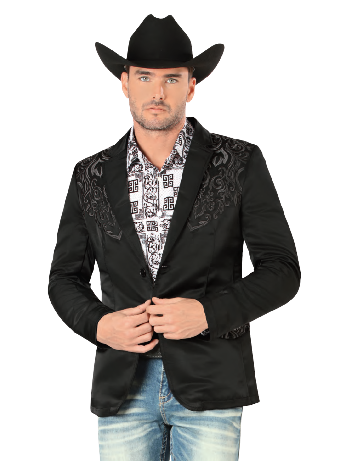 Saco Vaquero Bordado para Hombre 'Montero' - ID: 2185 Sacos Bordados Montero Black/Charcoal
