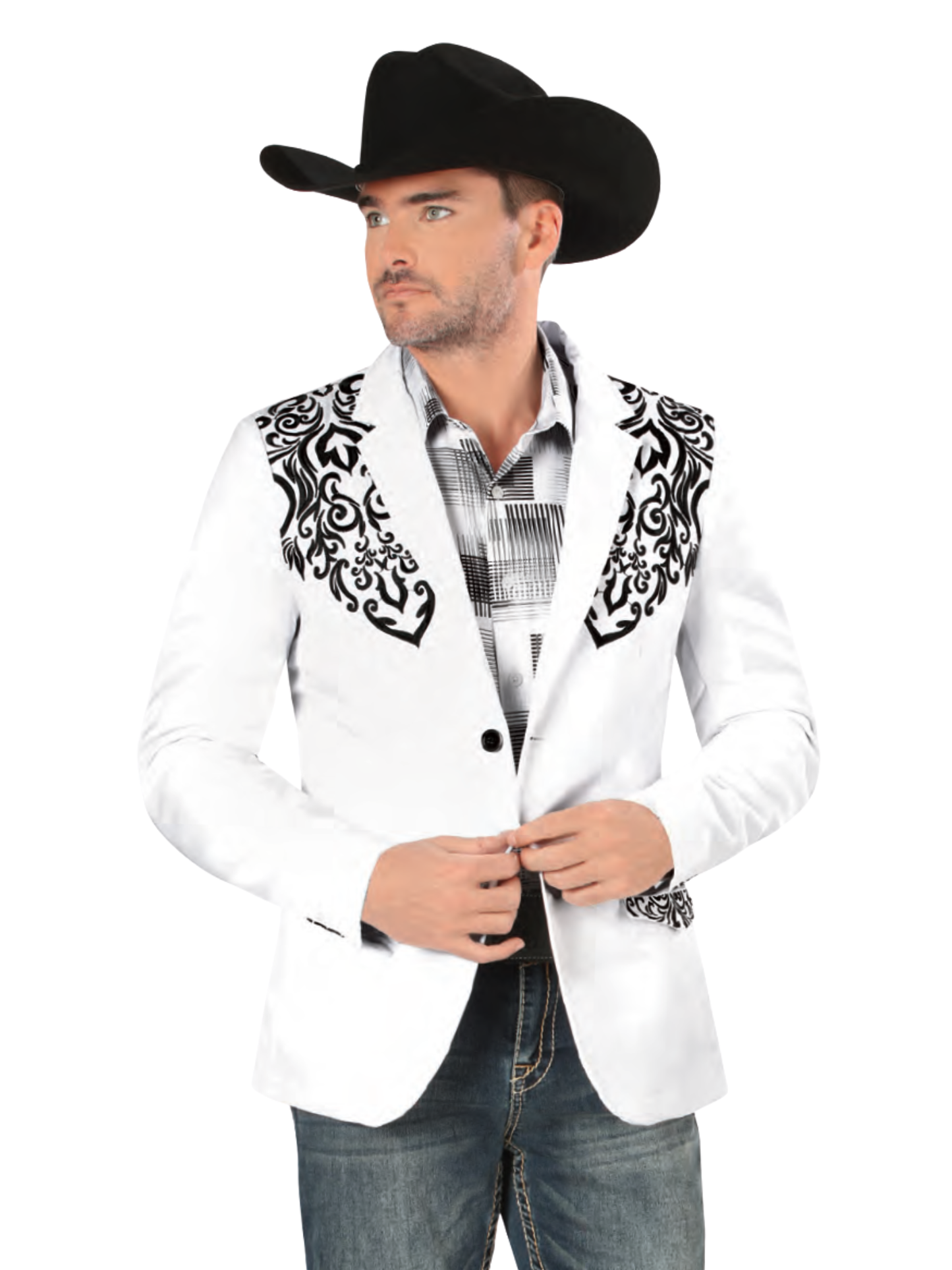 Saco Vaquero Bordado para Hombre 'Montero' - ID: 2185 Sacos Bordados Montero White