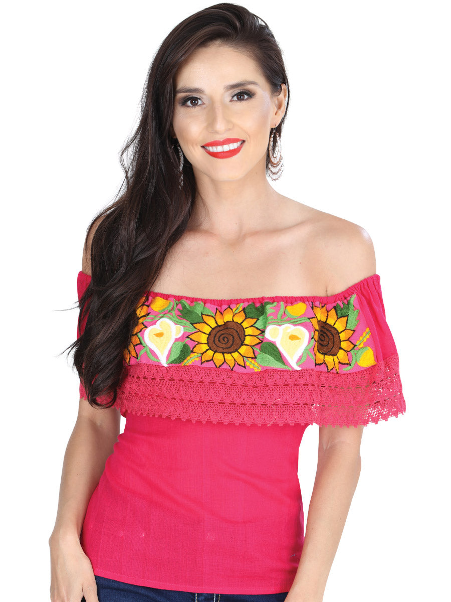 Blusa Artesanal de Olan Bordada de Girasoles para Mujer Blusas Artesanales Mexico Artesanal Fuchsia