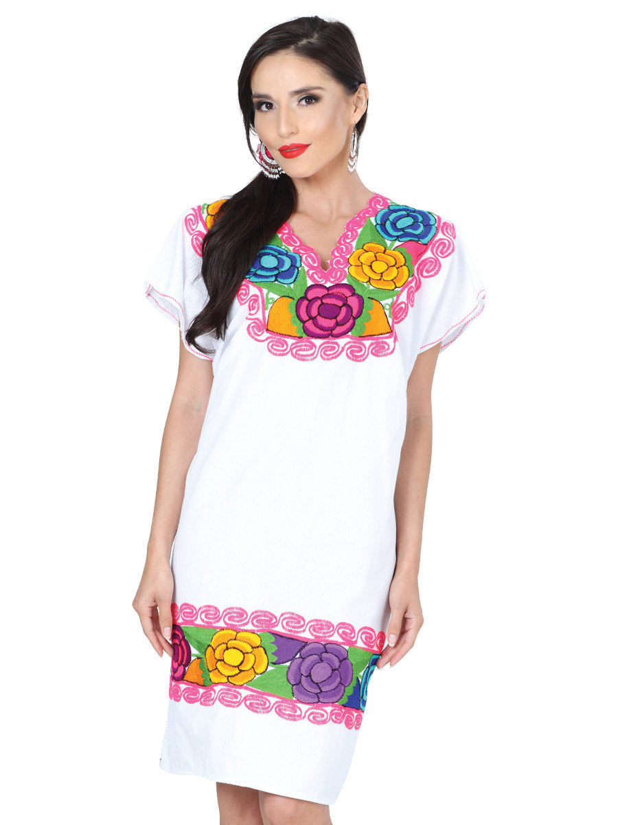 Vestido Artesanal Bordado de Flores para Mujer Handmade Dress Mexico Artesanal White