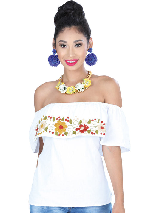 Blusa Artesanal de Olan Bordada de Flores para Mujer Blusas Artesanales Mexico Artesanal White