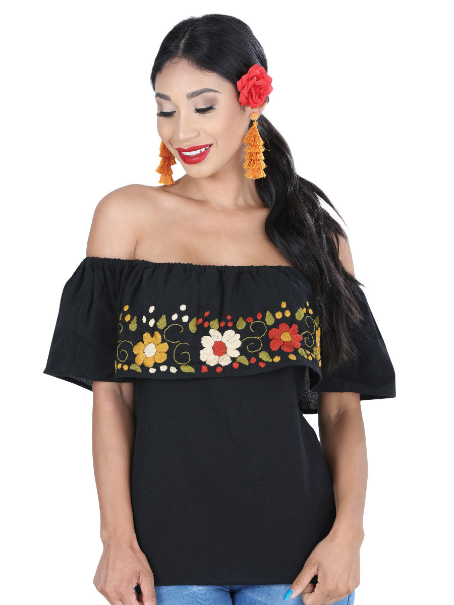 Blusa Artesanal de Olan Bordada de Flores para Mujer Blusas Artesanales Mexico Artesanal Black