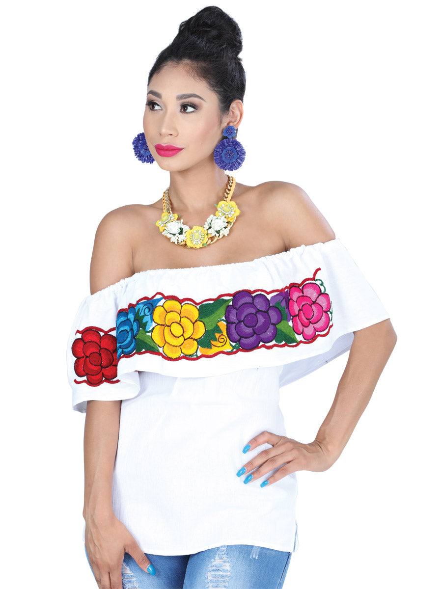 Blusa Artesanal de Olan Bordada de Flores para Mujer Blusas Artesanales Mexico Artesanal White