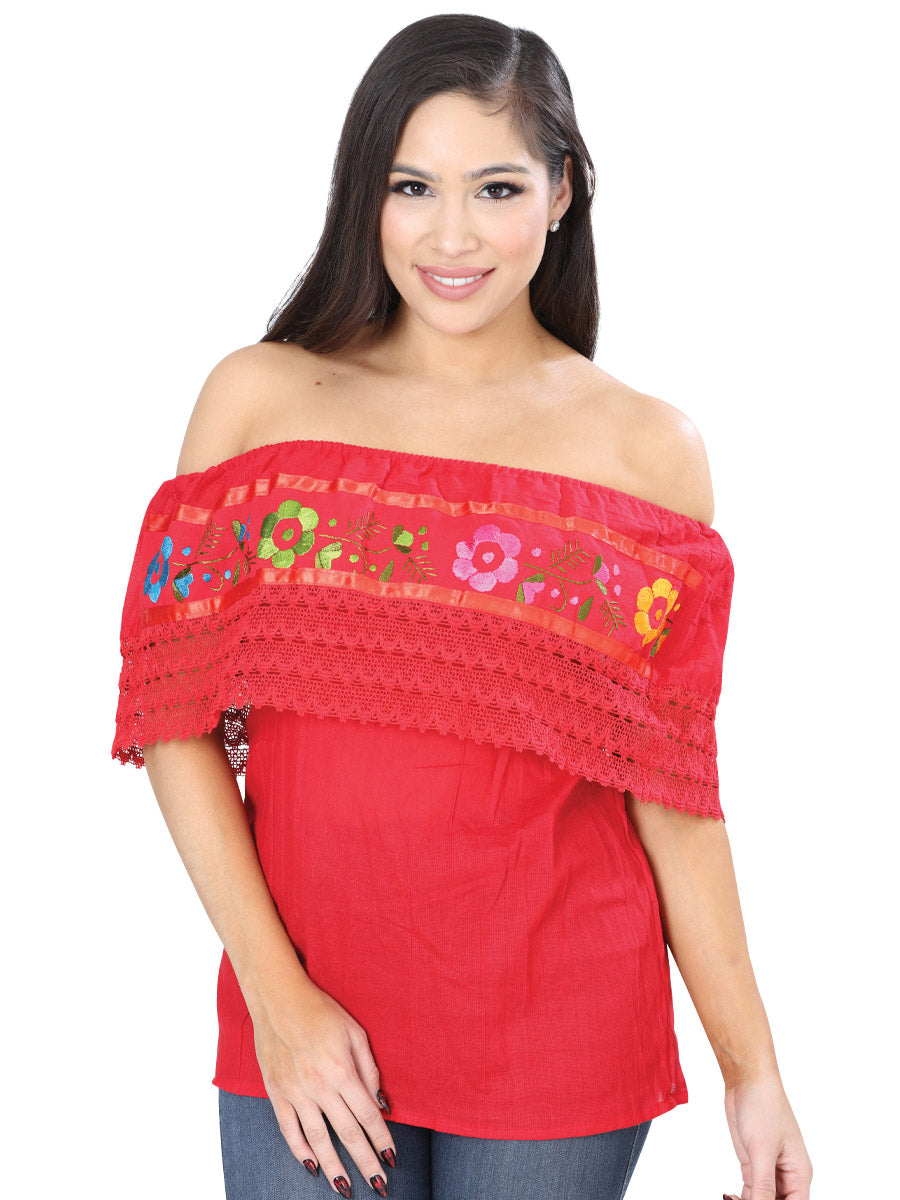 Blusa Artesanal de Olan Bordada de Flores para Mujer Blusas Artesanales Mexico Artesanal Red