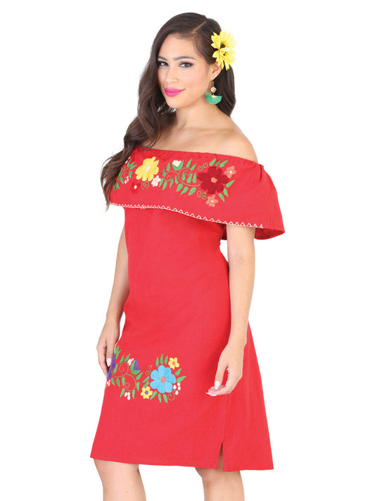 Vestido Artesanal de Olan Bordado de Flores para Mujer Handmade Dress Mexico Artesanal Red