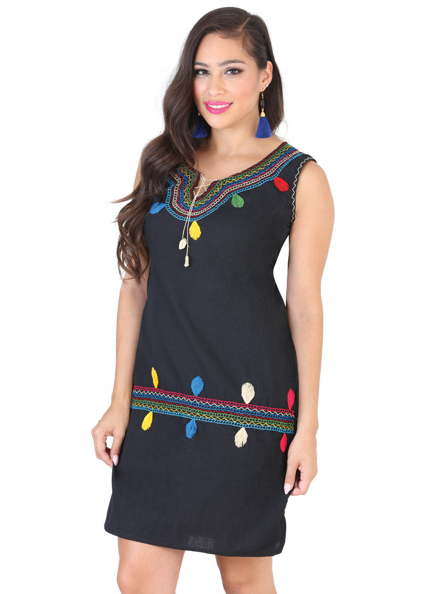 Vestido Artesanal Bordado Cadenilla para Mujer Vestidos Artesanales Mexico Artesanal Black