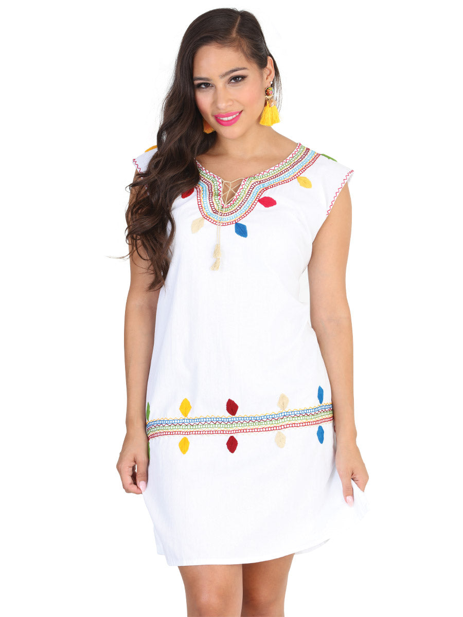 Vestido Artesanal Bordado Cadenilla para Mujer Vestidos Artesanales Mexico Artesanal White