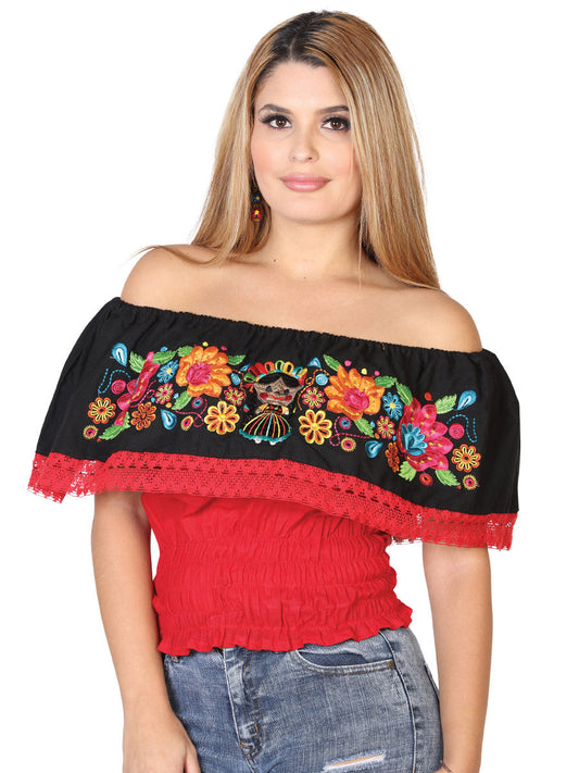 Blusa Artesanal de Olan Bordada de Flores y Muñeca Maria para Mujer Blusas Artesanales Mexico Artesanal Red