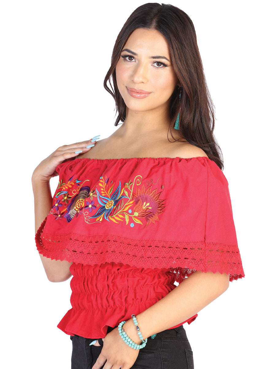 Blusa Artesanal de Olan Bordada de Flores para Mujer Blusas Artesanales Mexico Artesanal Red