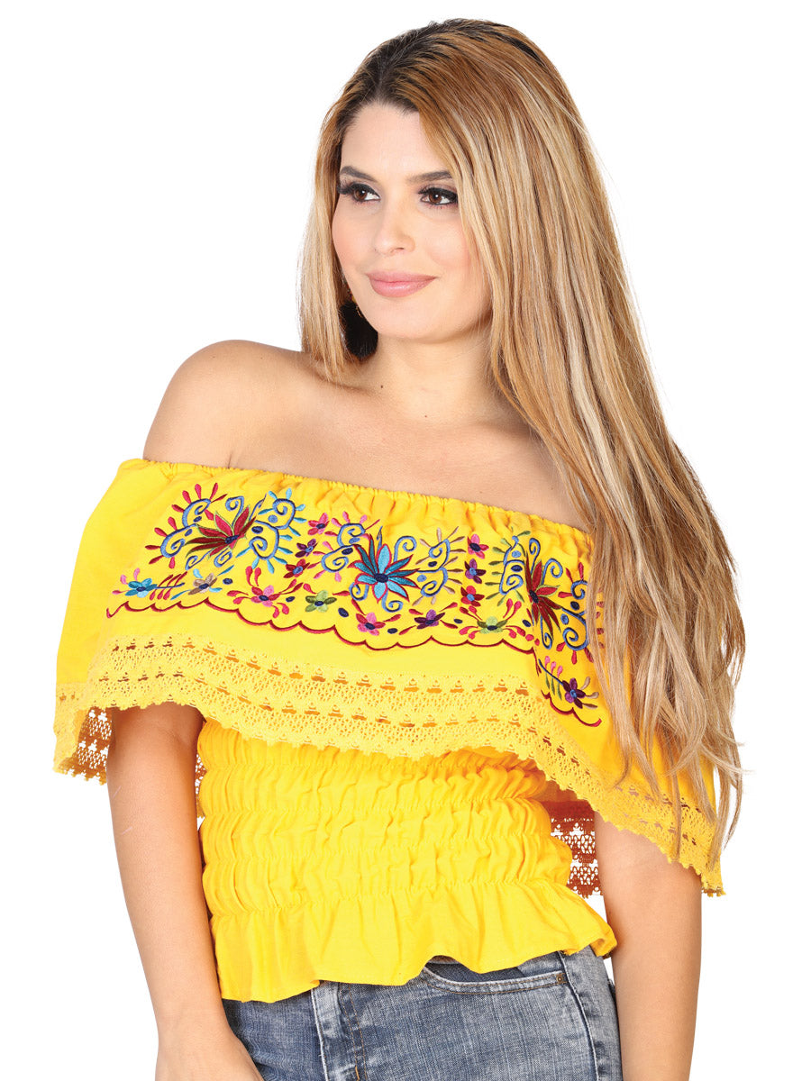 Blusa Artesanal de Olan Bordada de Flores para Mujer Blusas Artesanales Mexico Artesanal Yellow