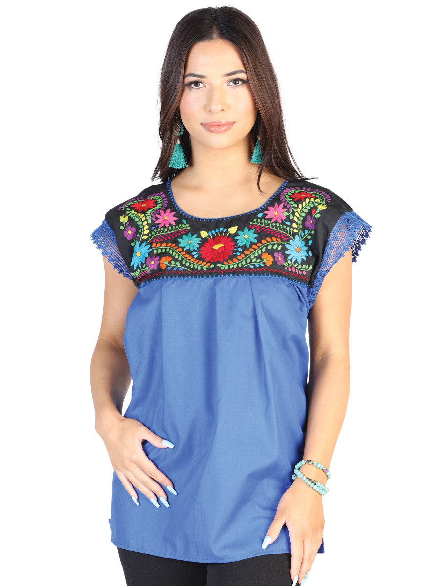 Blusa Artesanal Eden Bordada de Flores para Mujer Blusas Artesanales Mexico Artesanal Blue