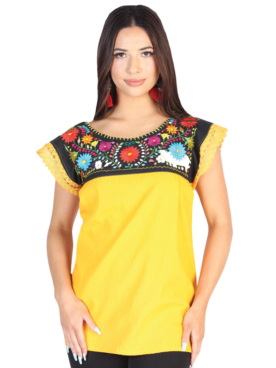 Blusa Artesanal Eden Bordada de Flores para Mujer Blusas Artesanales Mexico Artesanal Yellow