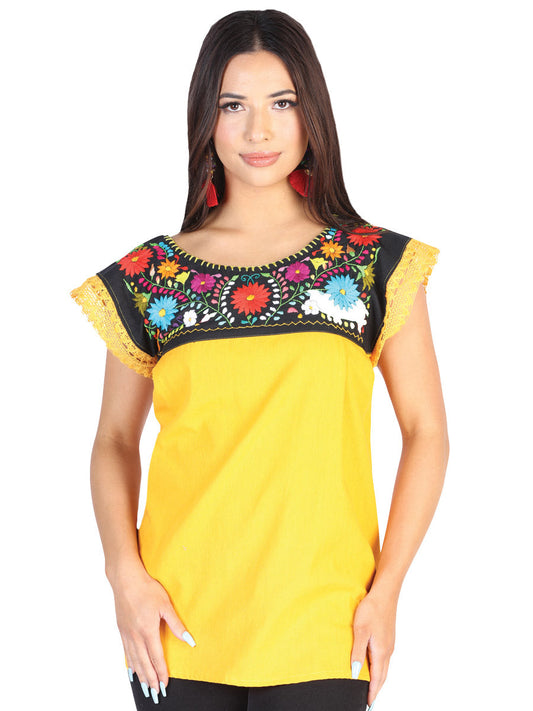 Blusa Artesanal Eden Bordada de Flores para Mujer Blusas Artesanales Mexico Artesanal Yellow