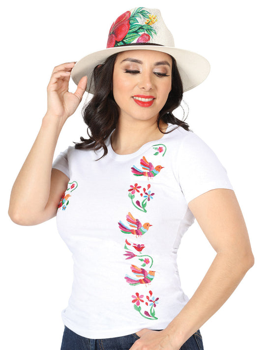 Playera Artesanal Cuello Redondo Bordada Pajaros y Flores para Mujer Blusas Artesanales Mexico Artesanal White