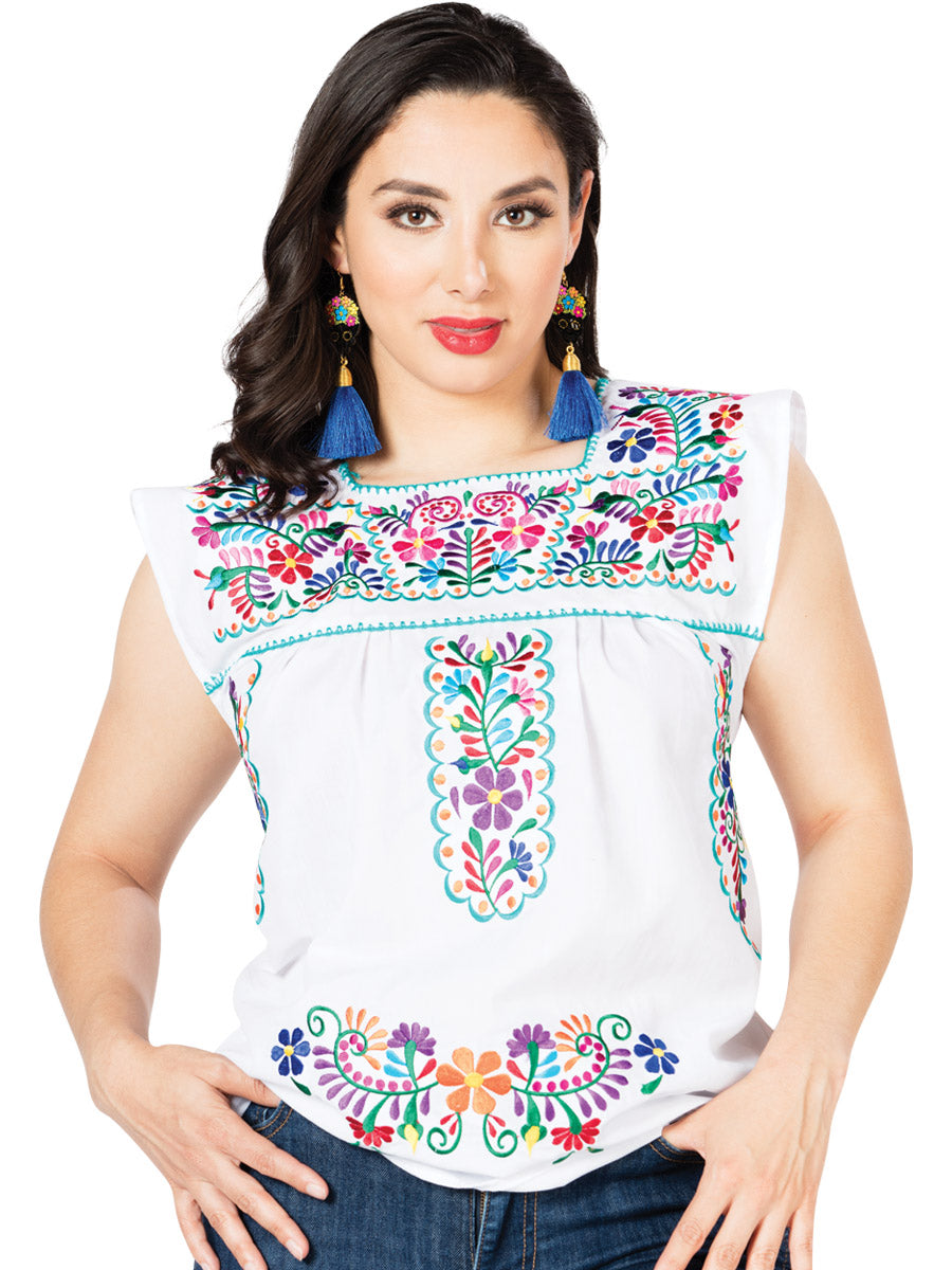 Blusa Artesanal sin Mangas Bordada de Flores para Mujer Blusas Artesanales Mexico Artesanal White