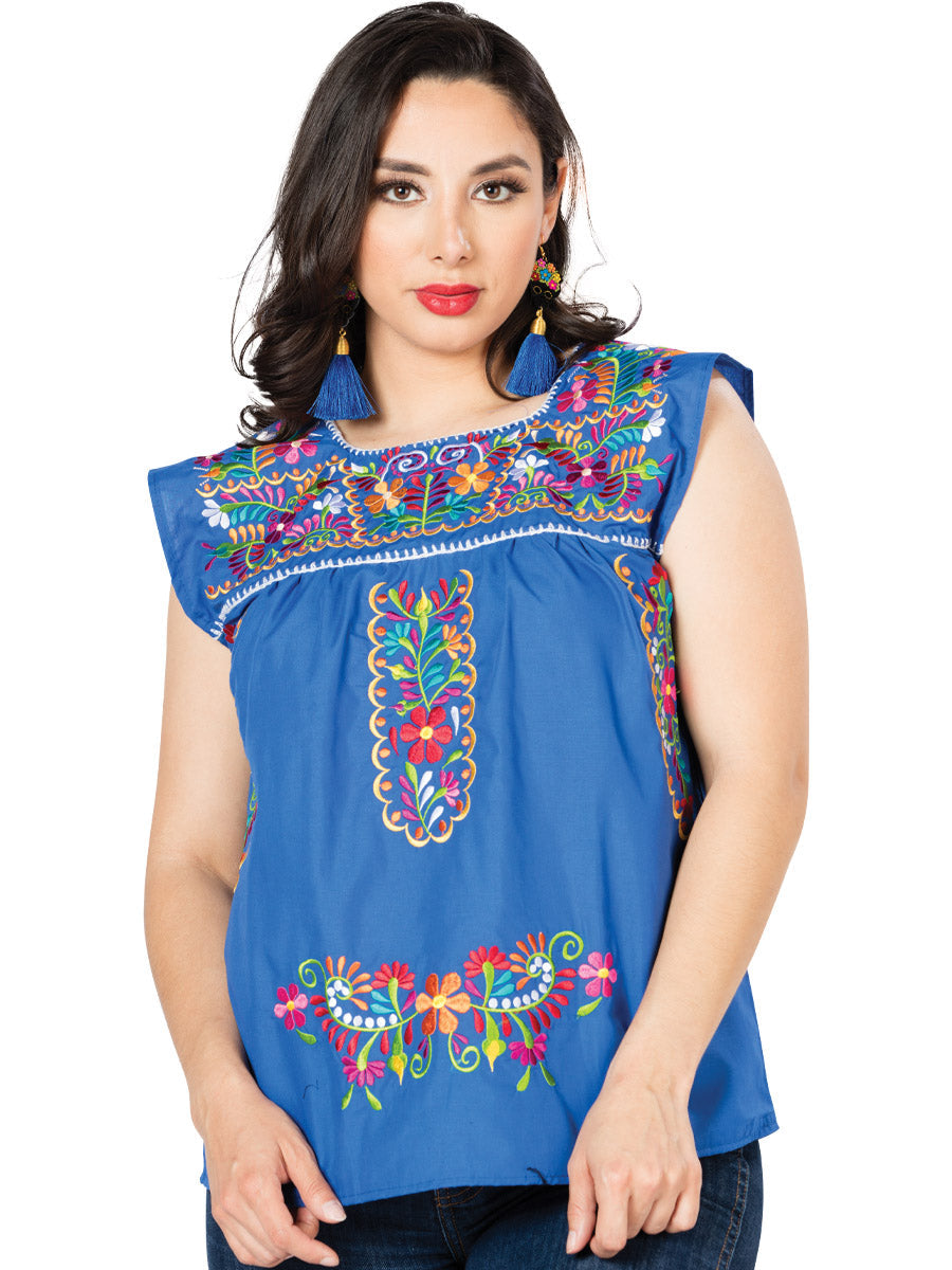 Blusa Artesanal sin Mangas Bordada de Flores para Mujer Blusas Artesanales Mexico Artesanal Blue