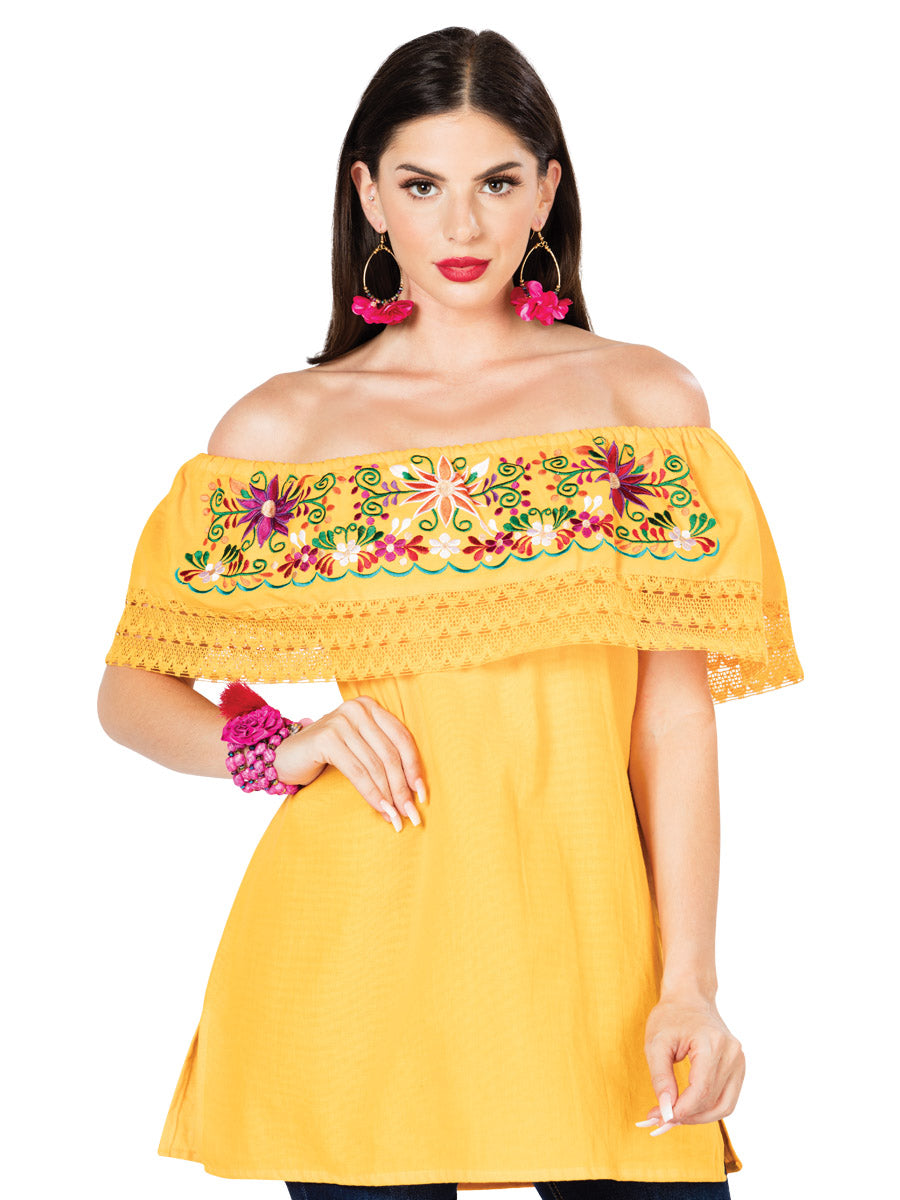 Blusa Artesanal de Olan Bordada de Flores para Mujer Blusas Artesanales Mexico Artesanal Yellow