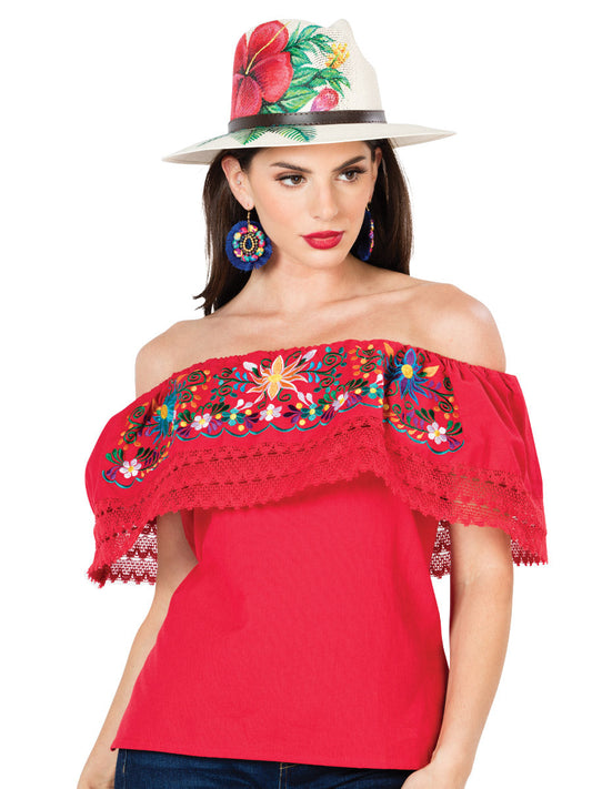 Blusa Artesanal de Olan Bordada de Flores para Mujer Handmade Blouse Mexico Artesanal Red