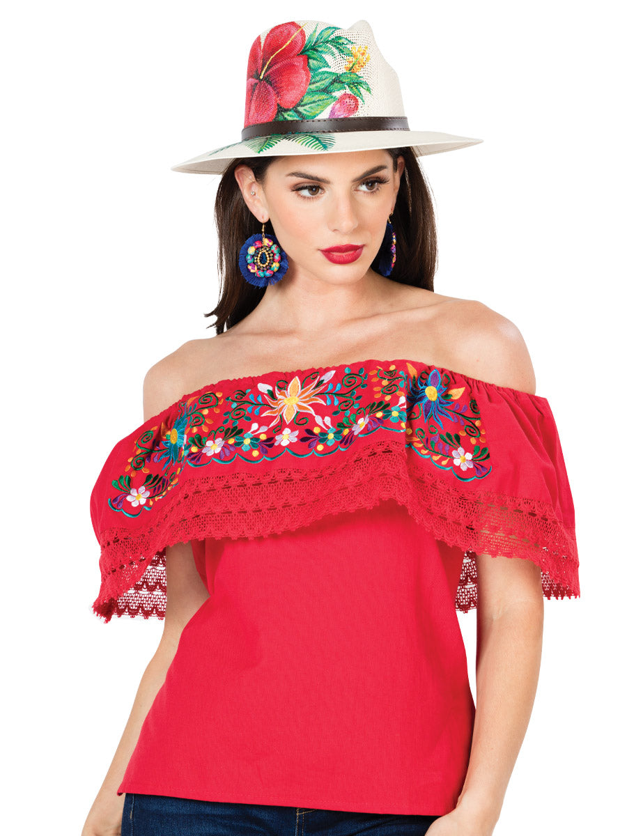 Blusa Artesanal de Olan Bordada de Flores para Mujer Blusas Artesanales Mexico Artesanal Red