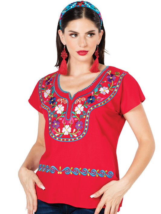 Blusa Artesanal Kimona Bordada de Flores para Mujer Handmade Blouse Mexico Artesanal Red