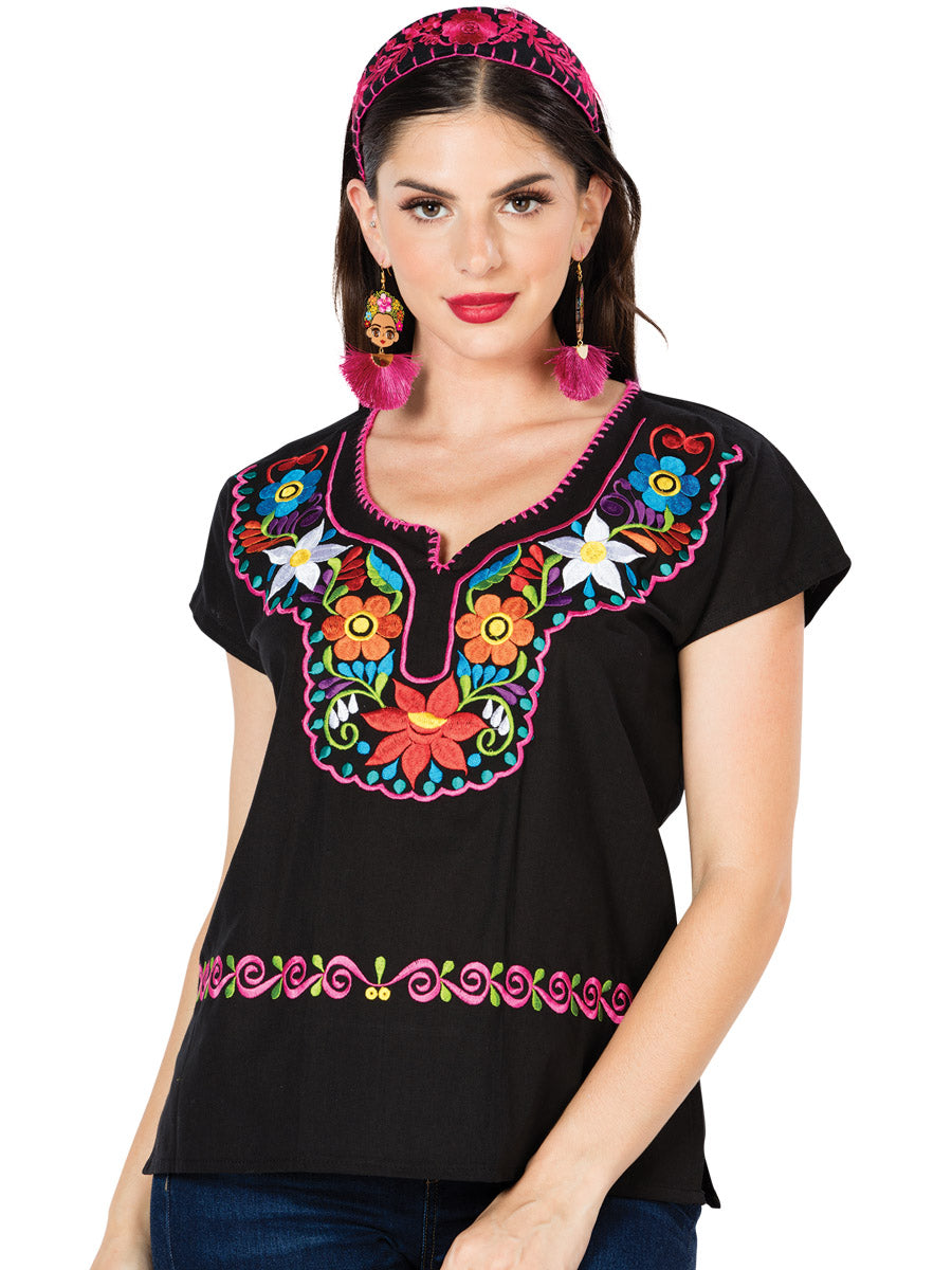 Blusa Artesanal Kimona Bordada de Flores para Mujer Blusas Artesanales Mexico Artesanal Black