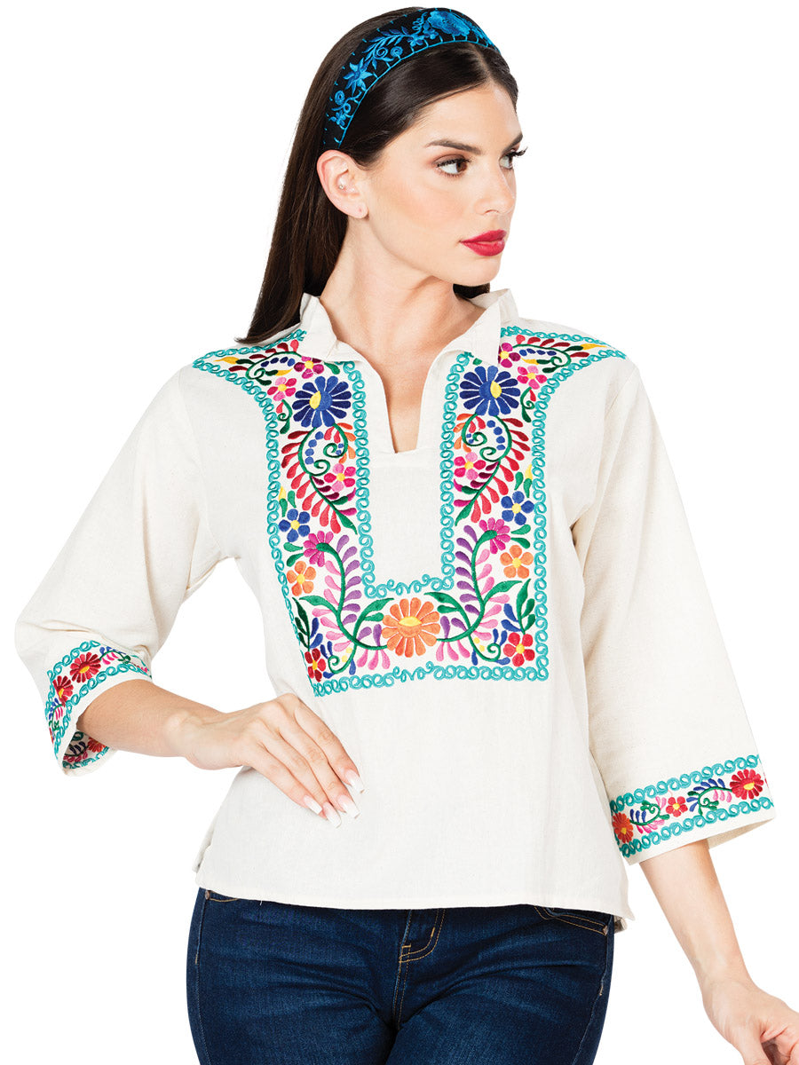 Blusa Artesanal Espigas Bordada de Flores para Mujer Blusas Artesanales Mexico Artesanal Beige