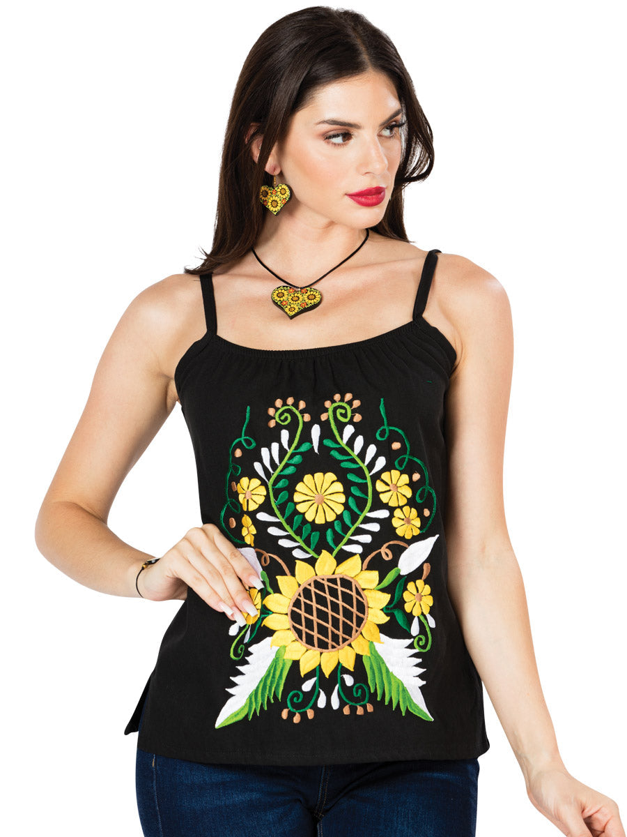 Blusa Artesanal de Tirantes Bordada de Flores para Mujer Blusas Artesanales Mexico Artesanal Black