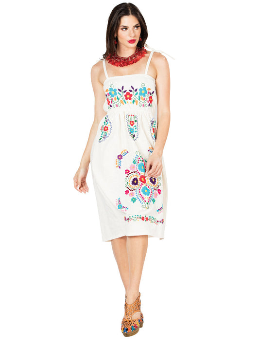 Vestido Artesanal de Tirantes Bordado de Flores para Mujer Vestidos Artesanales Mexico Artesanal Beige