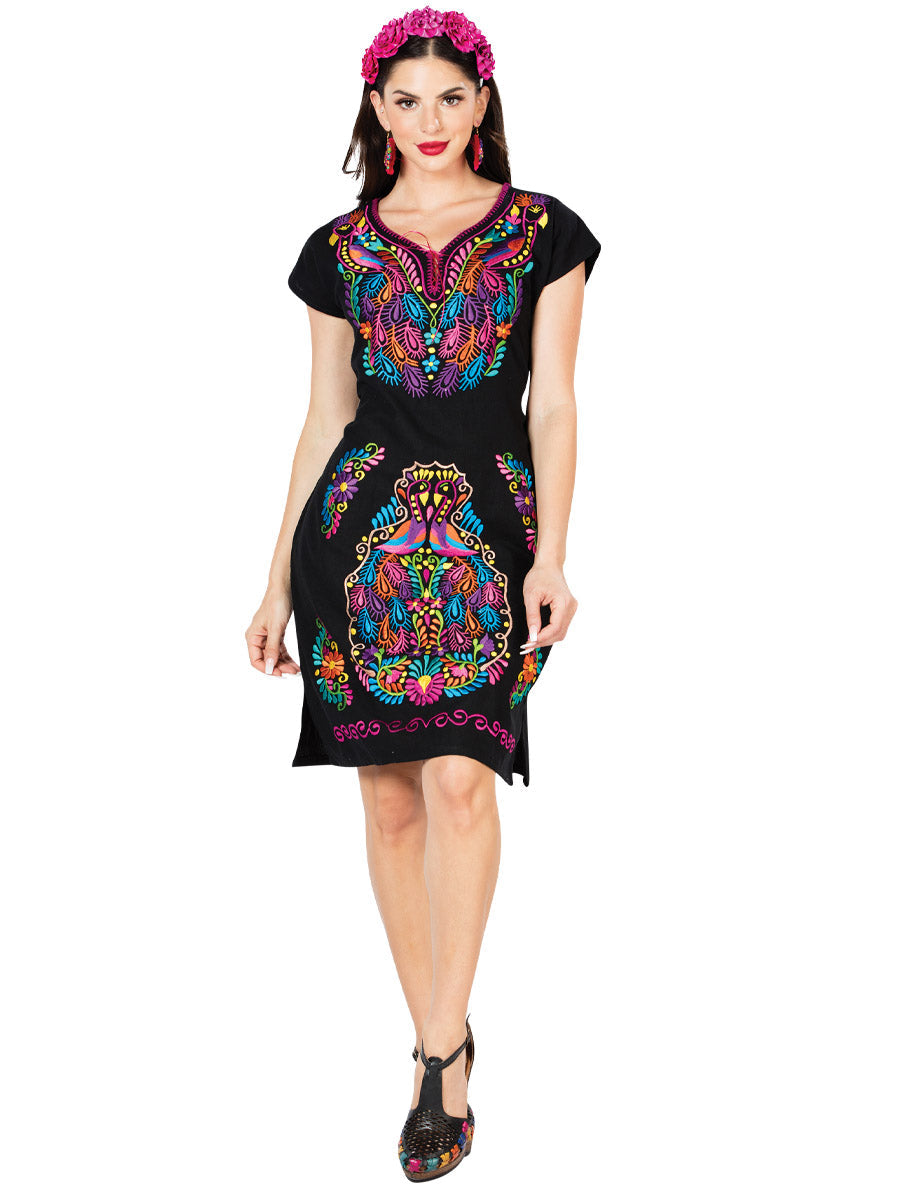 Vestido Artesanal Bordado de Flores para Mujer Vestidos Artesanales Mexico Artesanal Black