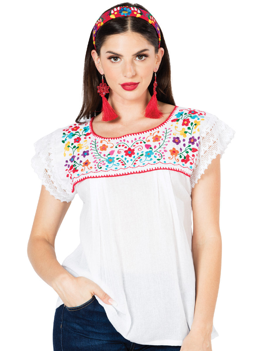 Blusa Artesanal Puebla de Encaje Bordada de Flores para Mujer Blusas Artesanales Mexico Artesanal White