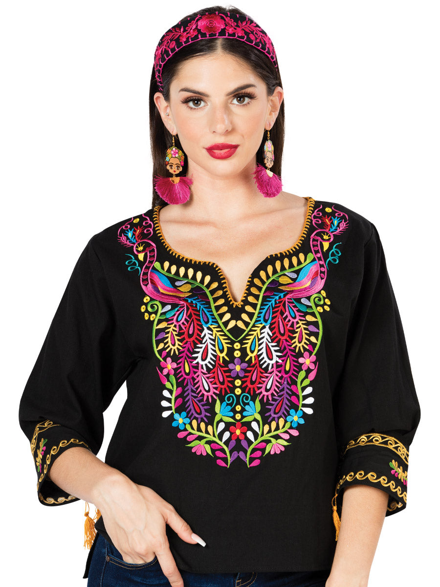 Blusa Artesanal Bordada Pavoreal para Mujer Blusas Artesanales Mexico Artesanal Black