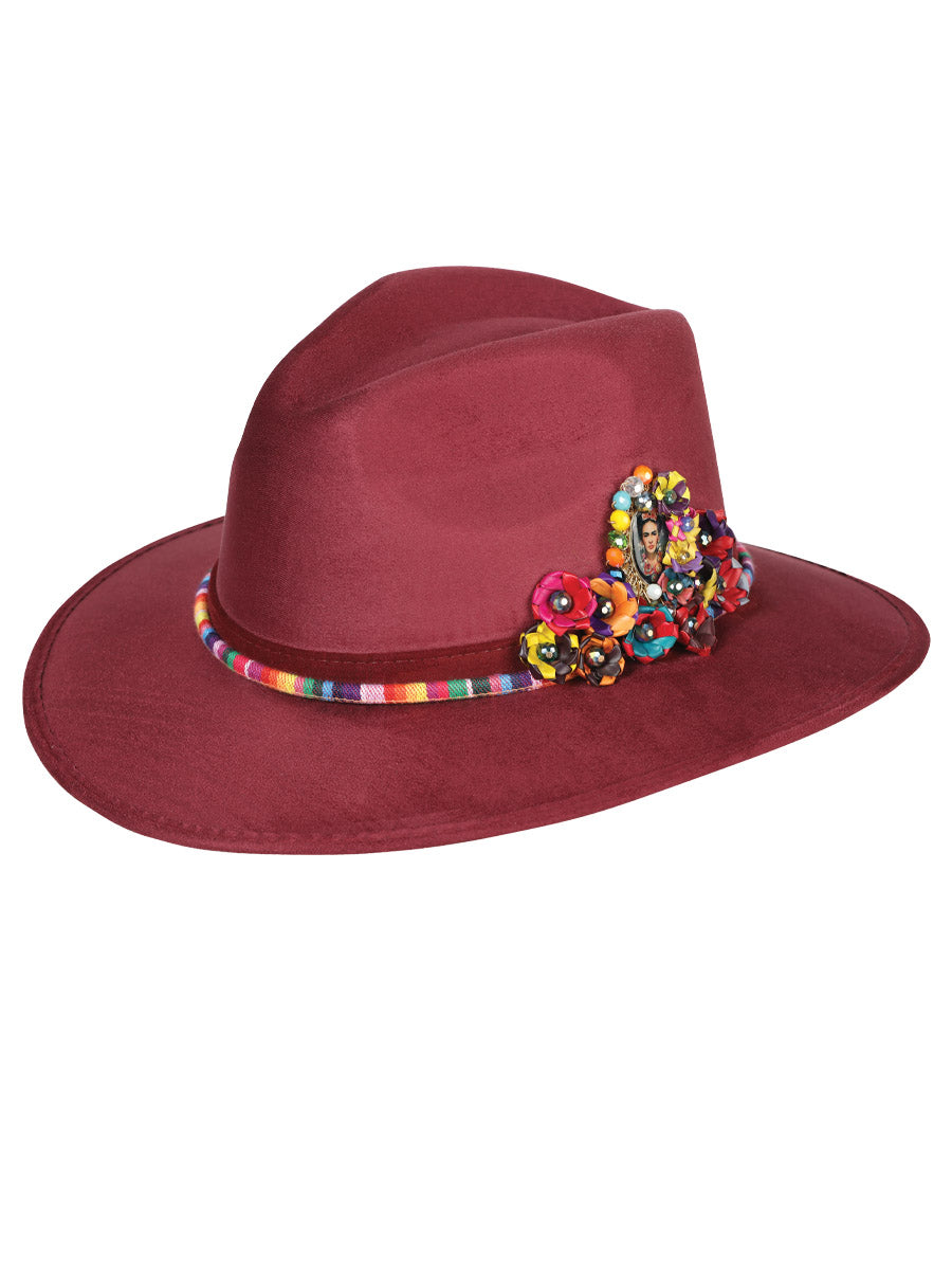 Sombrero Artesanal Medallon Frida de Gamuza para Mujer 'Mexico Artesanal' - ID: 603665 Sombreros Artesanales Mexico Artesanal Wine