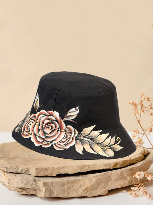 Sombrero Artesanal Floral Pintado a Mano de 100% Algodon para Mujer 'Mexico Artesanal' - ID: 603823 Artisan Bucket Hat Mexico Artesanal 