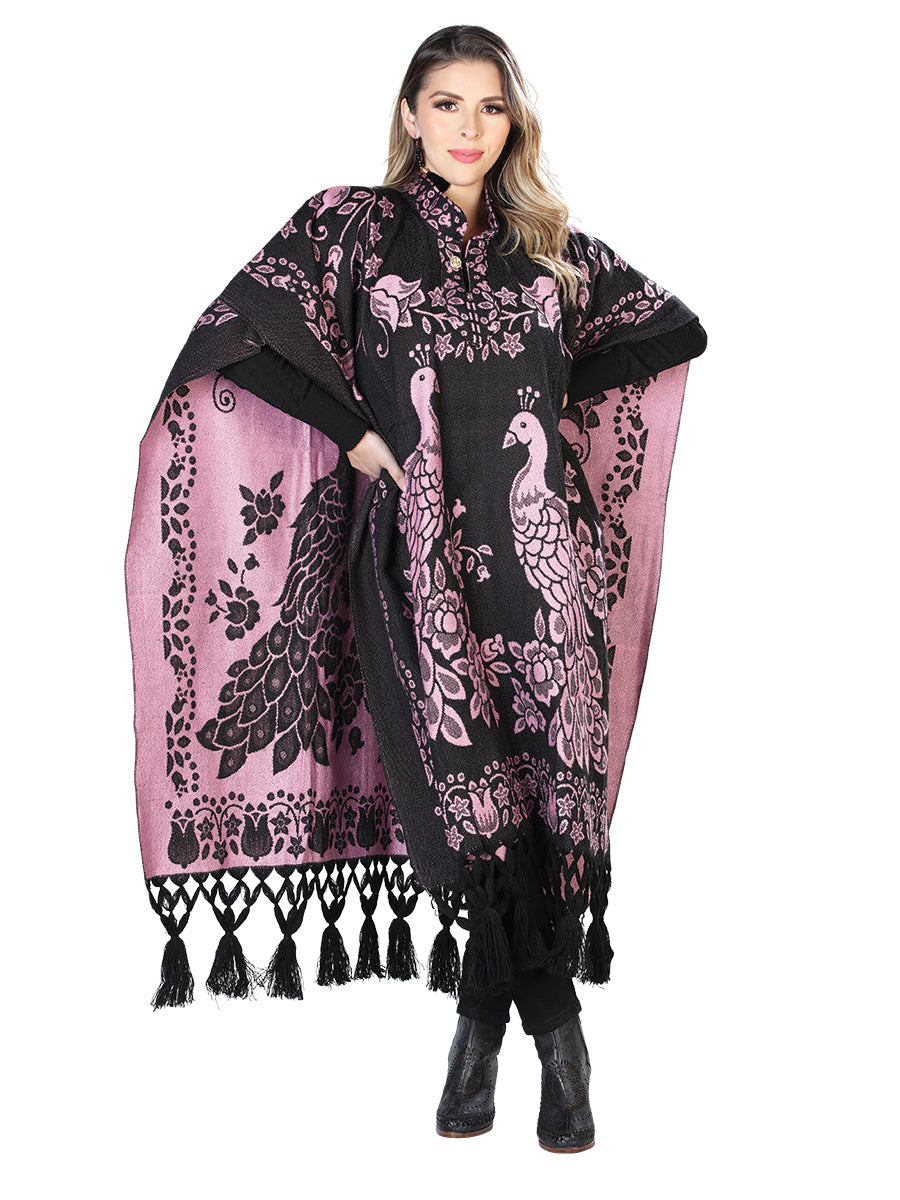 Gaban Artesanal Diseño de Pavos para Mujer Gabanes Artesanales Mexico Artesanal Black/Lilac