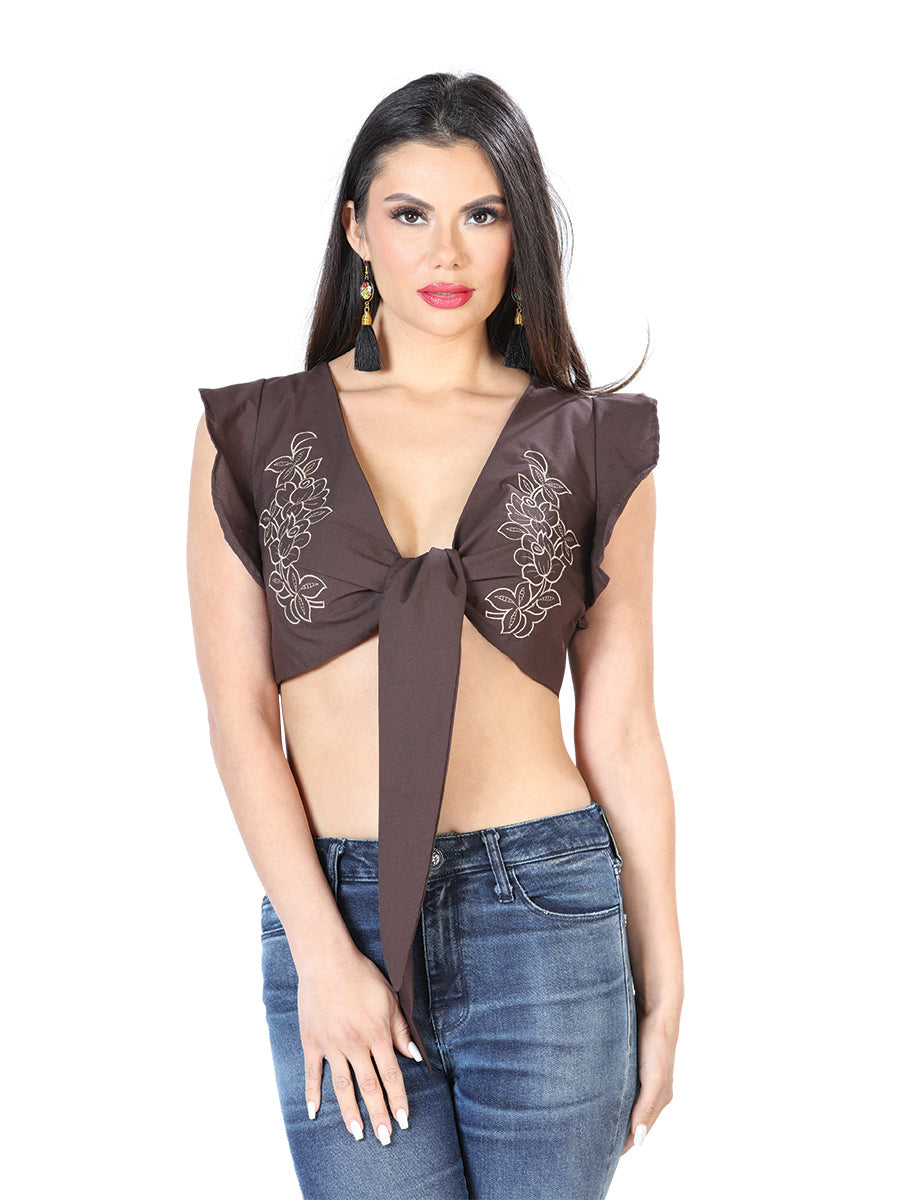 Blusa Corta Artesanal sin Mangas Bordada para Mujer Blusas Artesanales Mexico Artesanal Brown