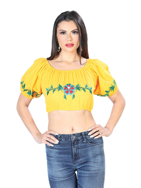 Blusa Corta Artesanal Manga Corta Bordada de Flores para Mujer Blusas Artesanales Mexico Artesanal Yellow