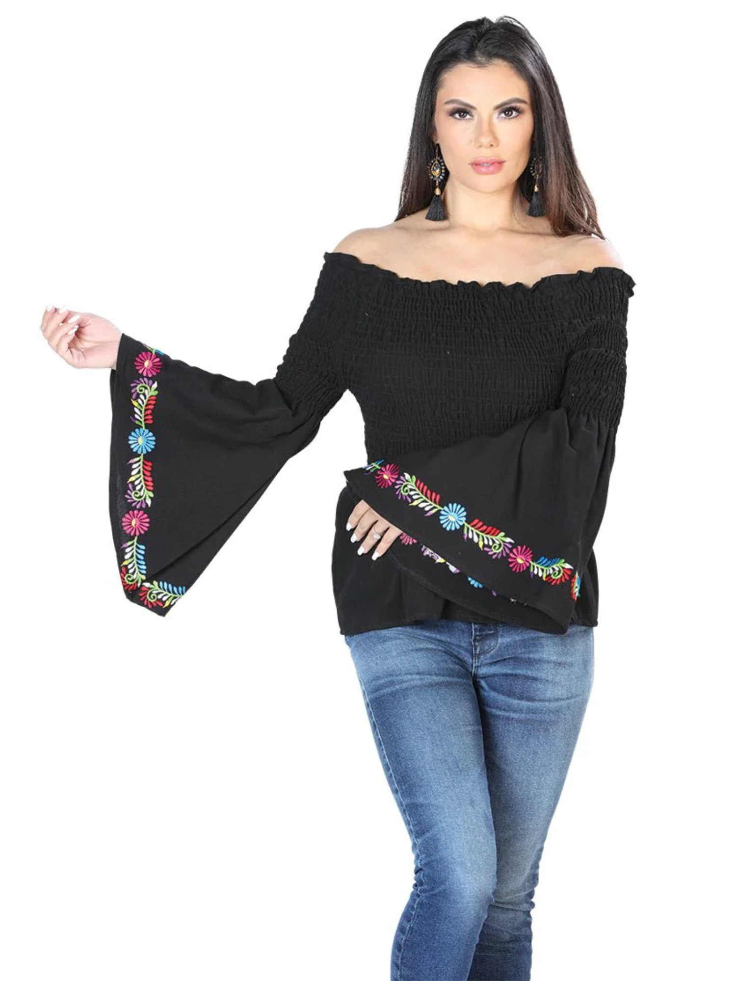 Blusa Artesanal Manga Acampanada Bordada para Mujer Blusas Artesanales Mexico Artesanal Black