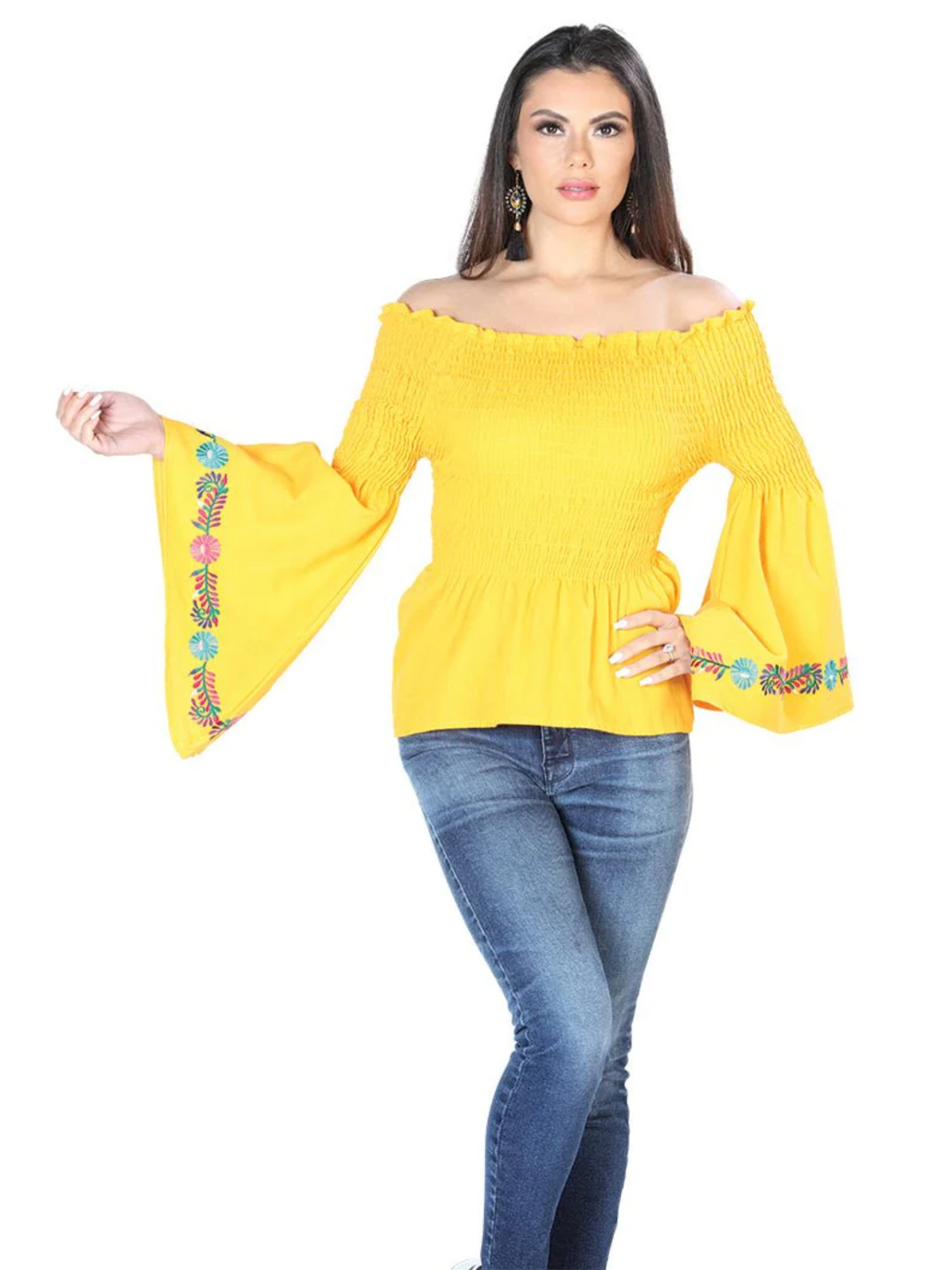 Blusa Artesanal Manga Acampanada Bordada para Mujer Blusas Artesanales Mexico Artesanal Yellow