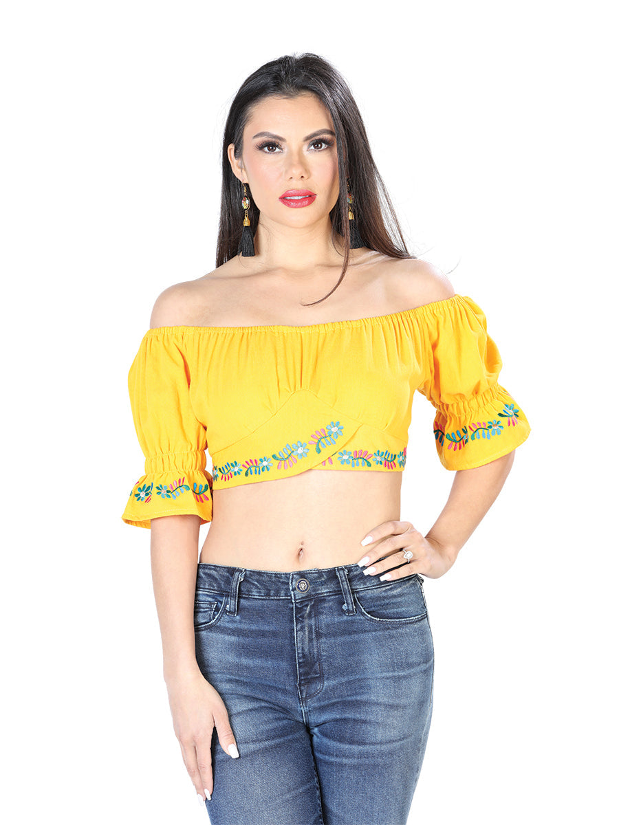 Blusa Corta Artesanal Manga Corta Bordada de Flores para Mujer Blusas Artesanales Mexico Artesanal Yellow