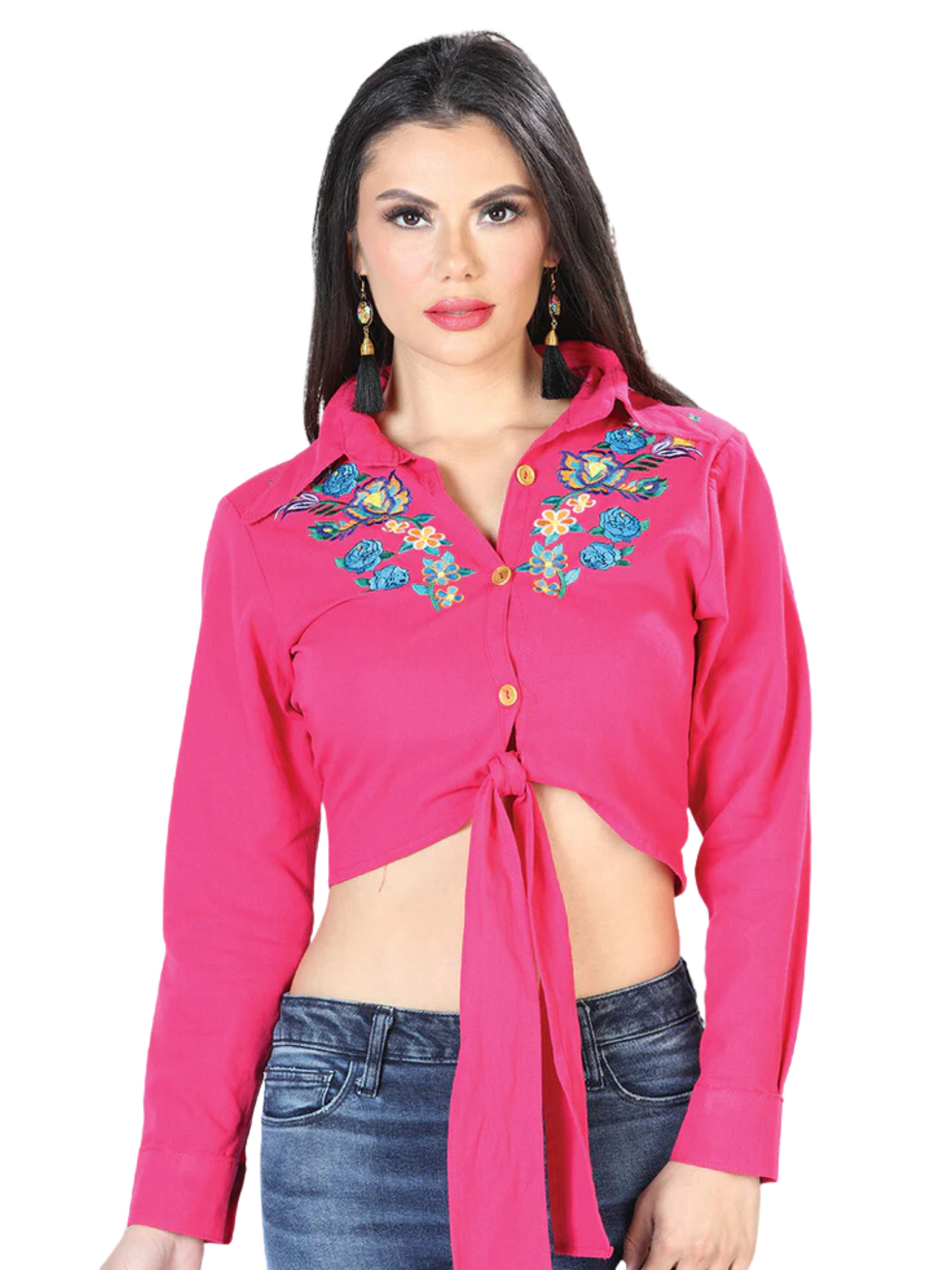 Blusa Corta Artesanal Manga Larga Bordada de Flores para Mujer Blusas Artesanales Mexico Artesanal Fuchsia