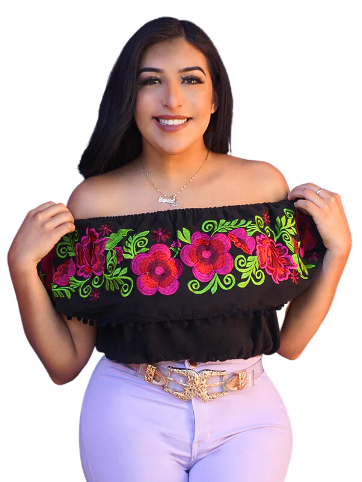 Blusa Corta Artesanal de Olan Bordada de Flores para Mujer Blusas Artesanales Mexico Artesanal 