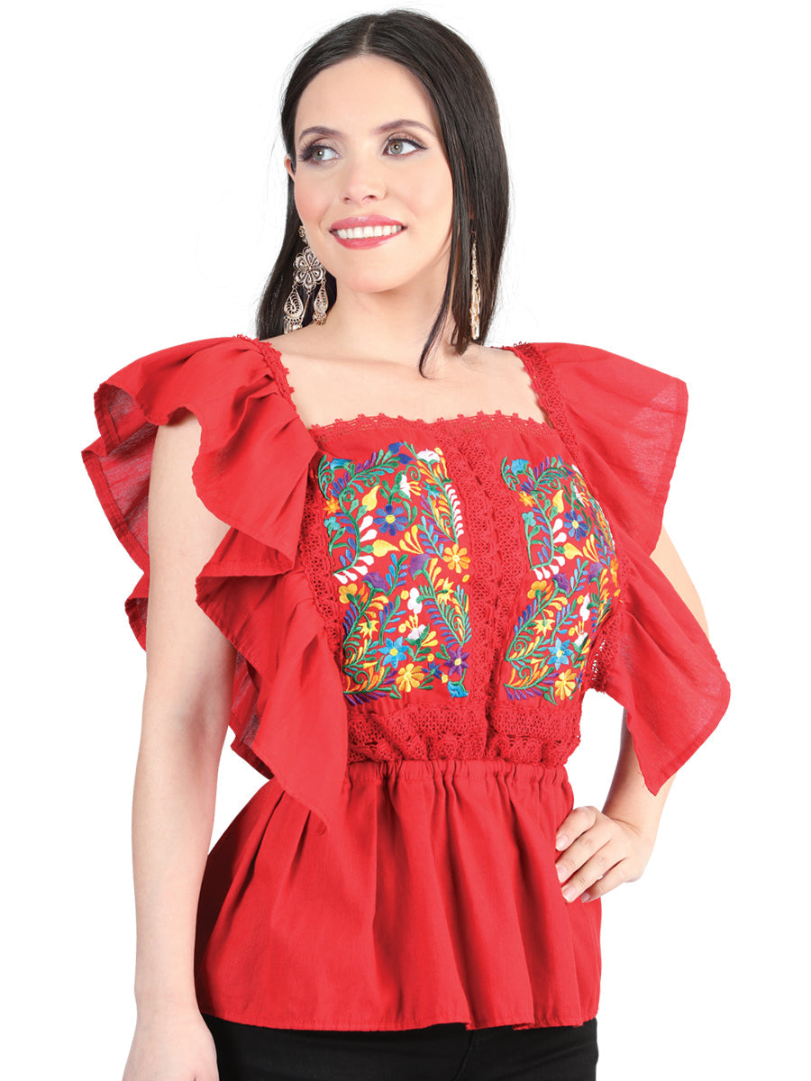 Blusa Artesanal con Mangas de Olan Bordada de Flores para Mujer Blusas Artesanales Mexico Artesanal Red