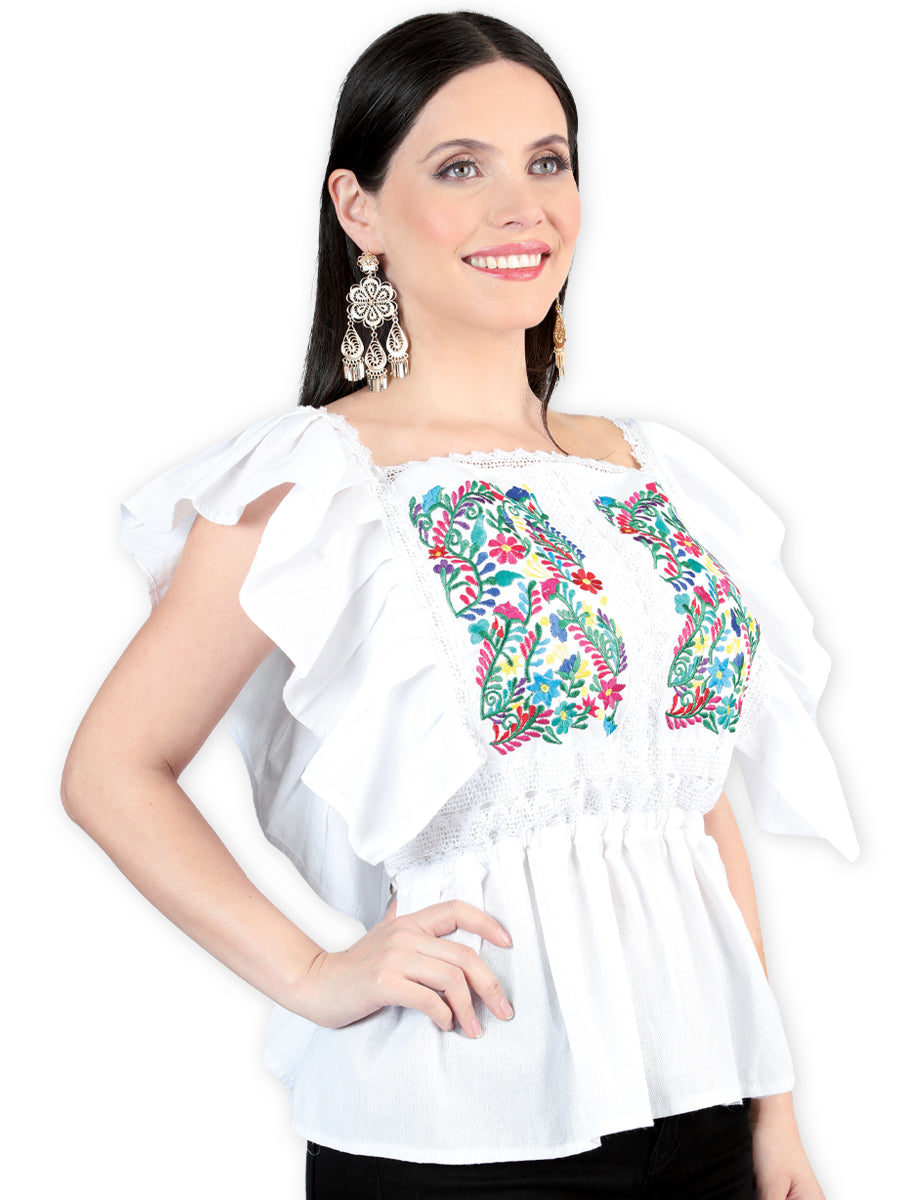 Blusa Artesanal con Mangas de Olan Bordada de Flores para Mujer Blusas Artesanales Mexico Artesanal White