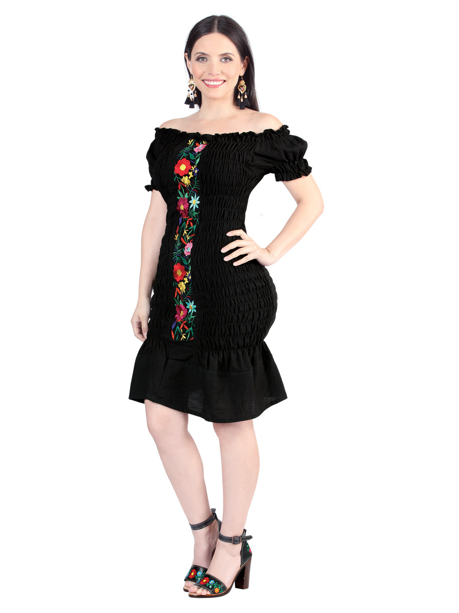 Vestido Artesanal Sirena Bordado de Flores para Mujer Vestidos Artesanales Mexico Artesanal Black