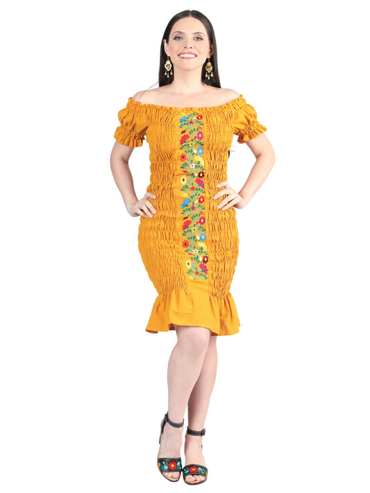 Vestido Artesanal Sirena Bordado de Flores para Mujer Vestidos Artesanales Mexico Artesanal Mustard